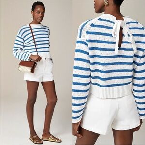 J. Crew Textured tie-back Rollneck sweater in stripe size XL blue white striped